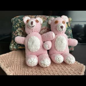 13" Set of 2 New Pink Knitted Teddy Bears Handcrafted Teddy Bear